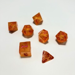 Orange Color Dice with red Numbers set of 7 Dice